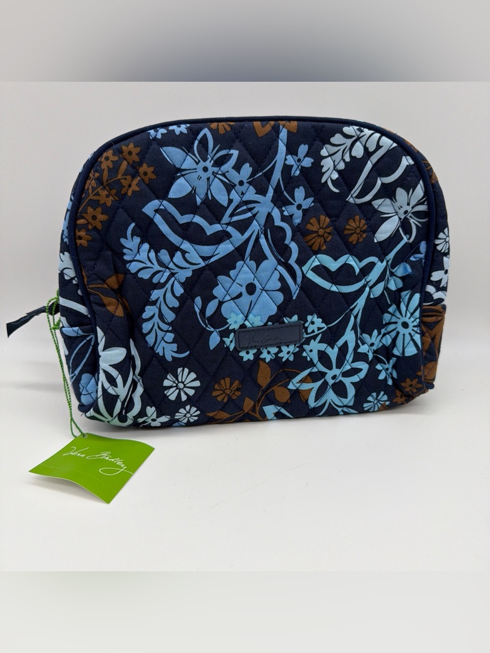 VERA BRADLEY - Java Floral - Large Zip Cosmetic Pouch Bag Lined Blue Brown NWT